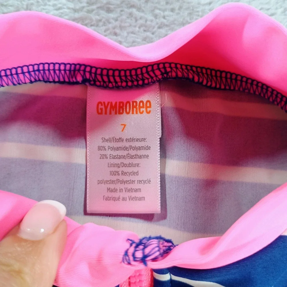 Gymboree Girls Rash Guard Swimsuit Blue White Striped Size 7 Long Sleeve‎
